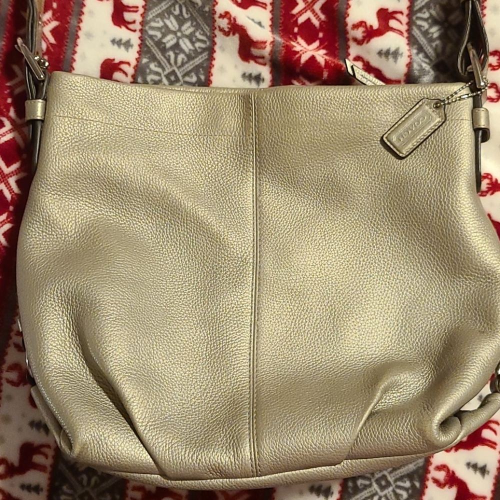 Brushed Gold Pebble Leather COACH Hobo